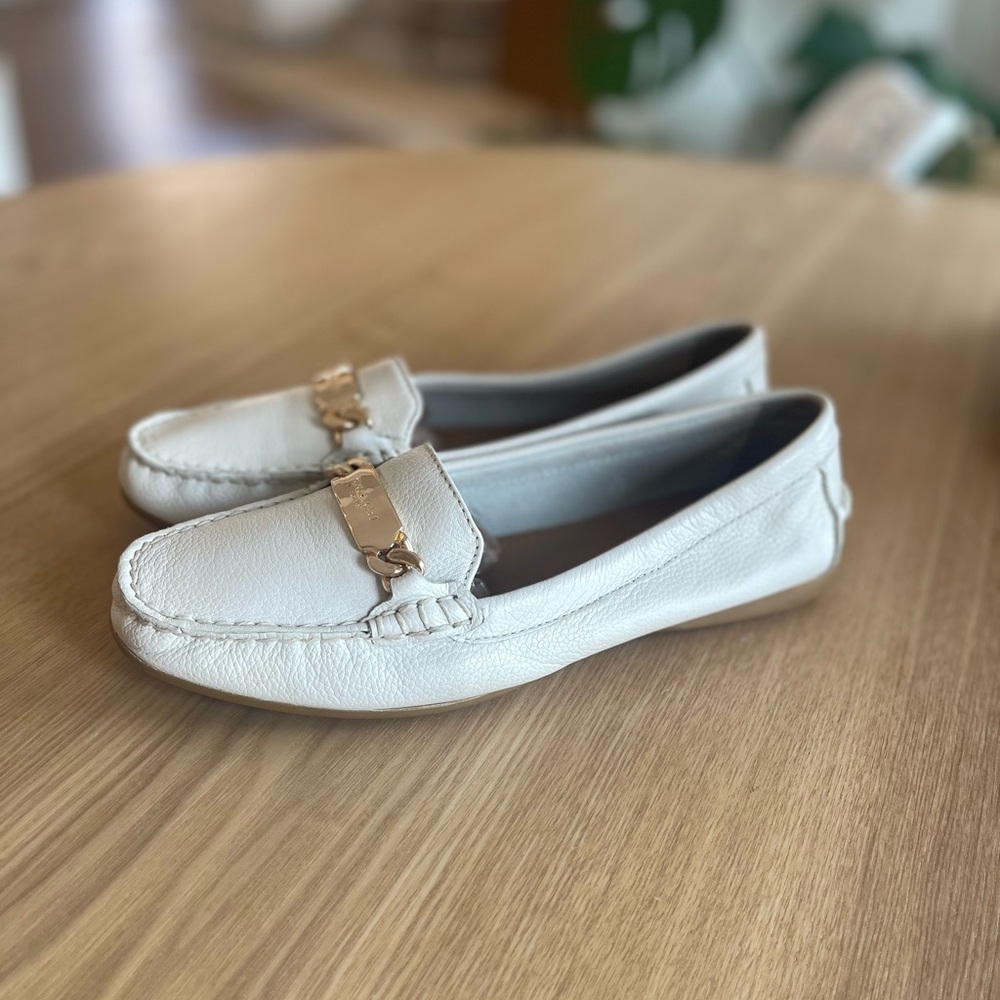 Coach Olive Loafers pebbled Grain Leather Chalk Women’s 8.5M